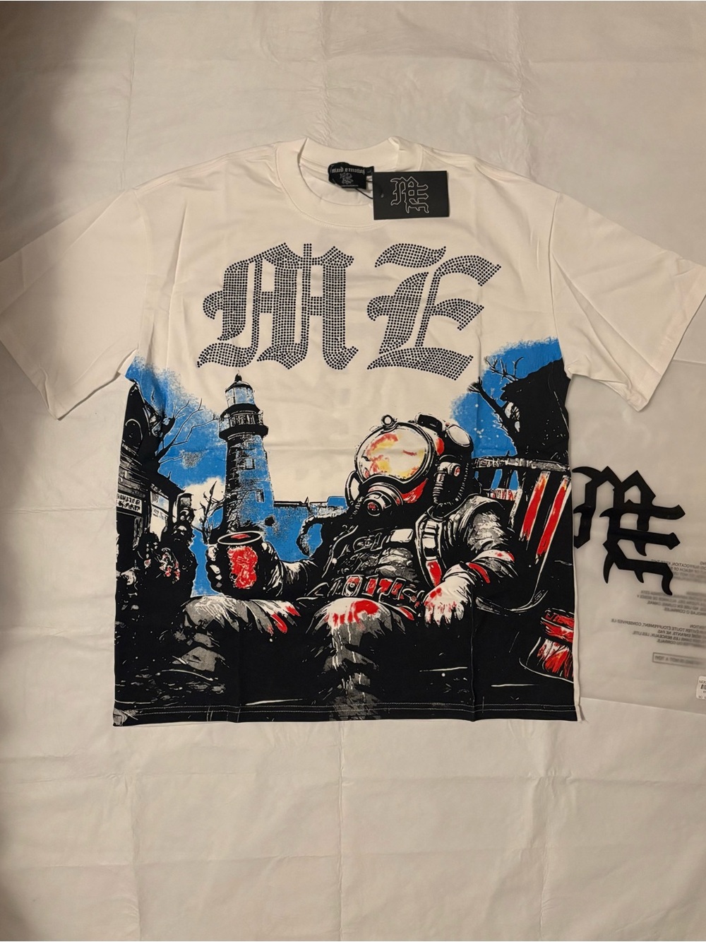 Mixed Emotions Graphic Short Sleeve Tee in White with Blue and Red Print